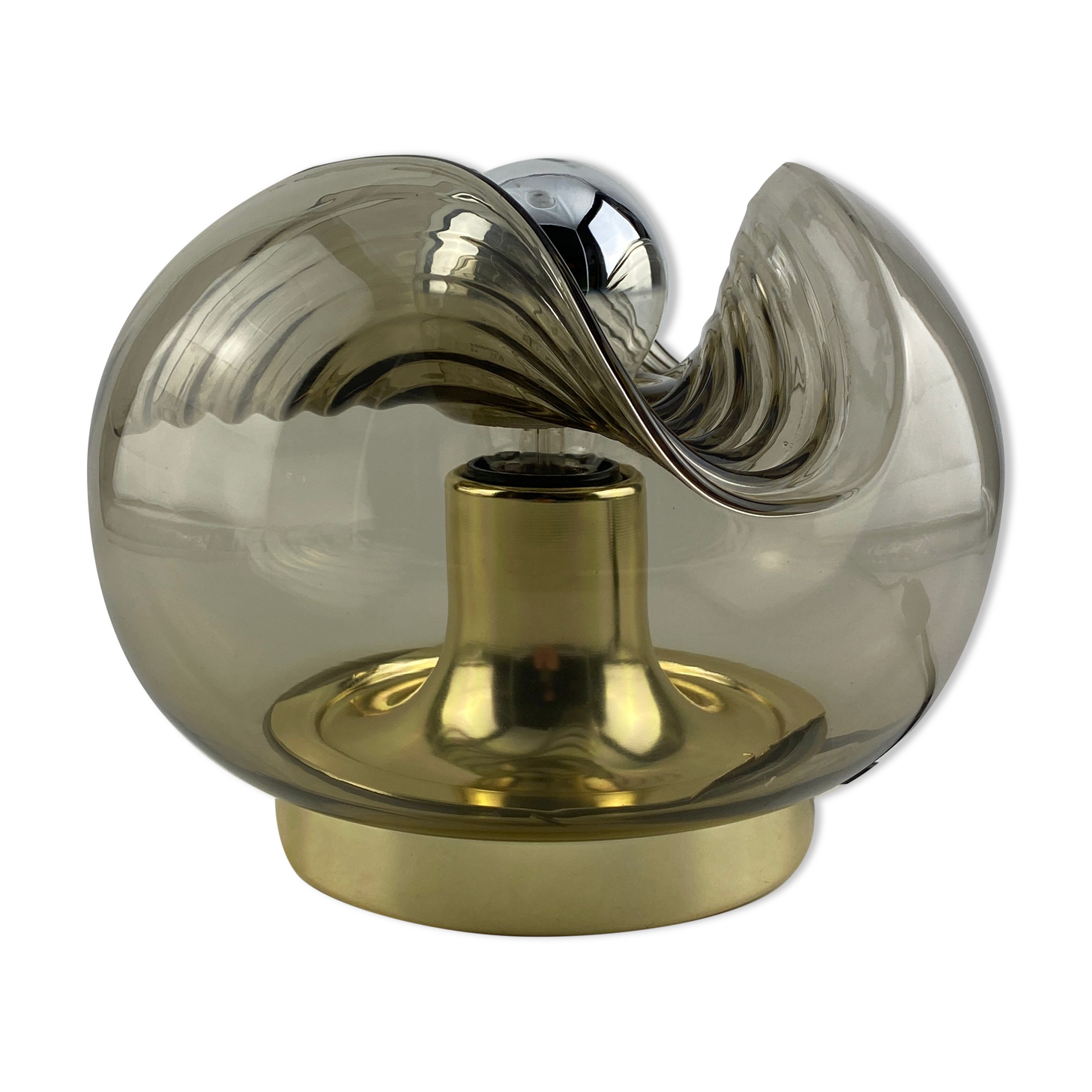 Smoked Glass & Gold Chromed table lamp futura by Peill and Putzler 1970