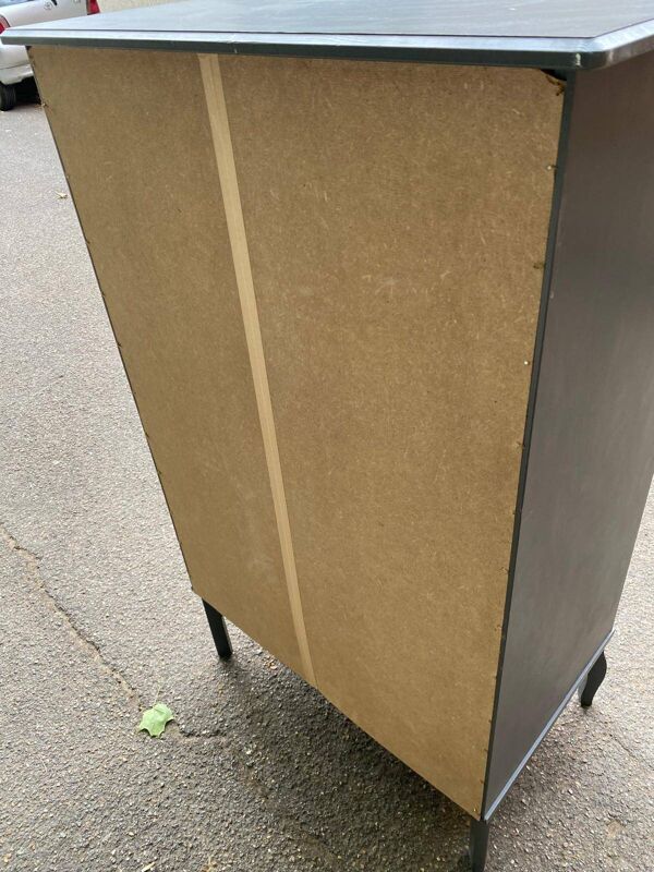 Chiffonnier commode scandinave 5 tiroirs gris anthracite en bois massif