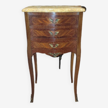 Louis XV style bedside table in marquetry with marble top