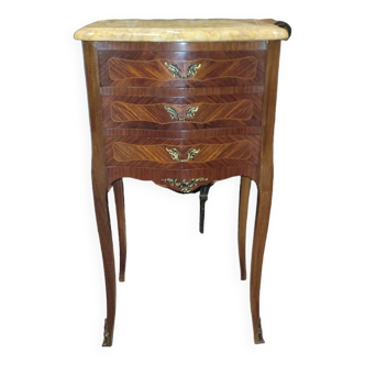 Louis XV style bedside table in marquetry with marble top