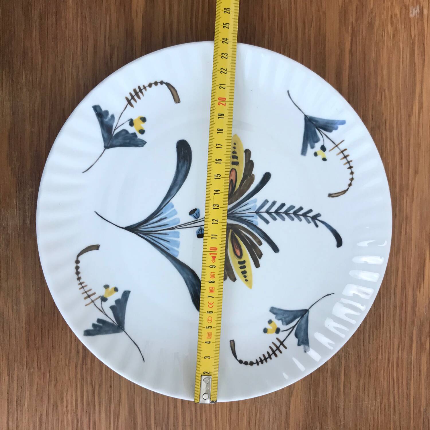 Flat Plate or Small Round Porcelain Dish Signed Nelly Abstract Flower
