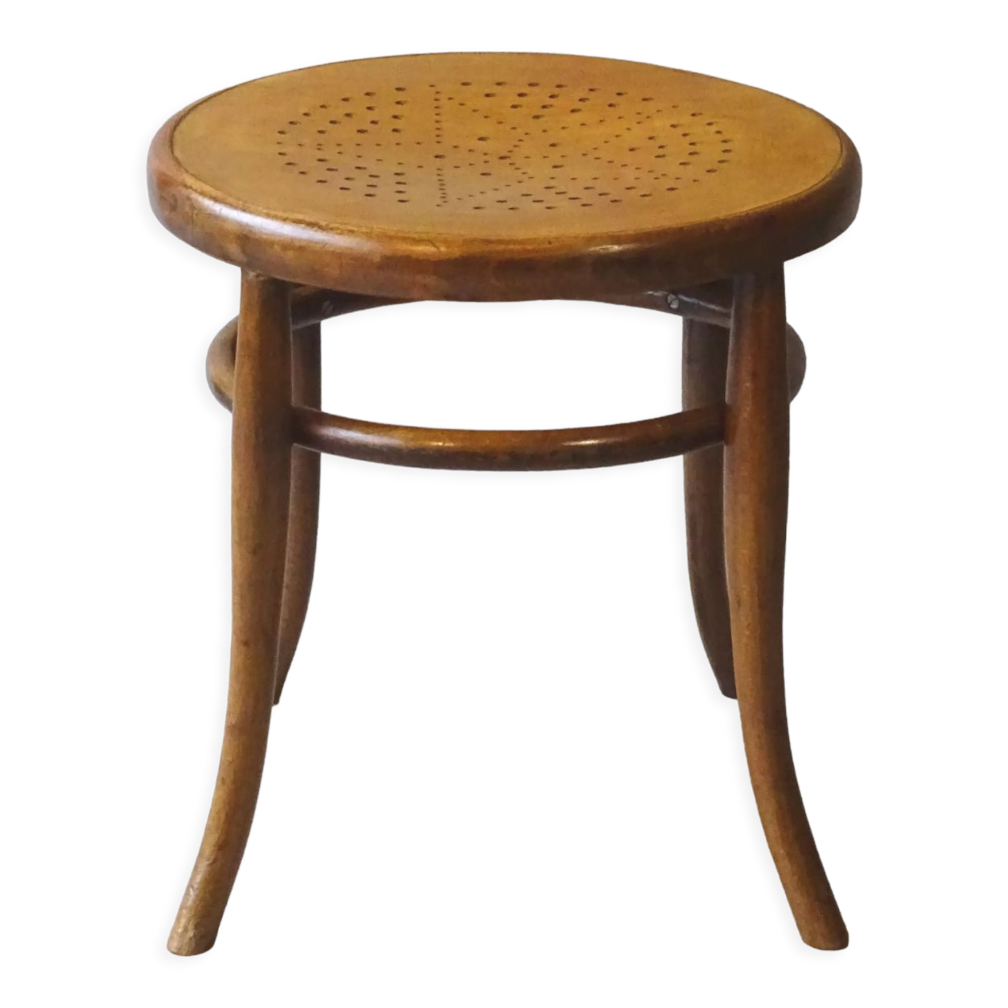 Tabouret bas en bois courbé, assise étoilée, 1920
