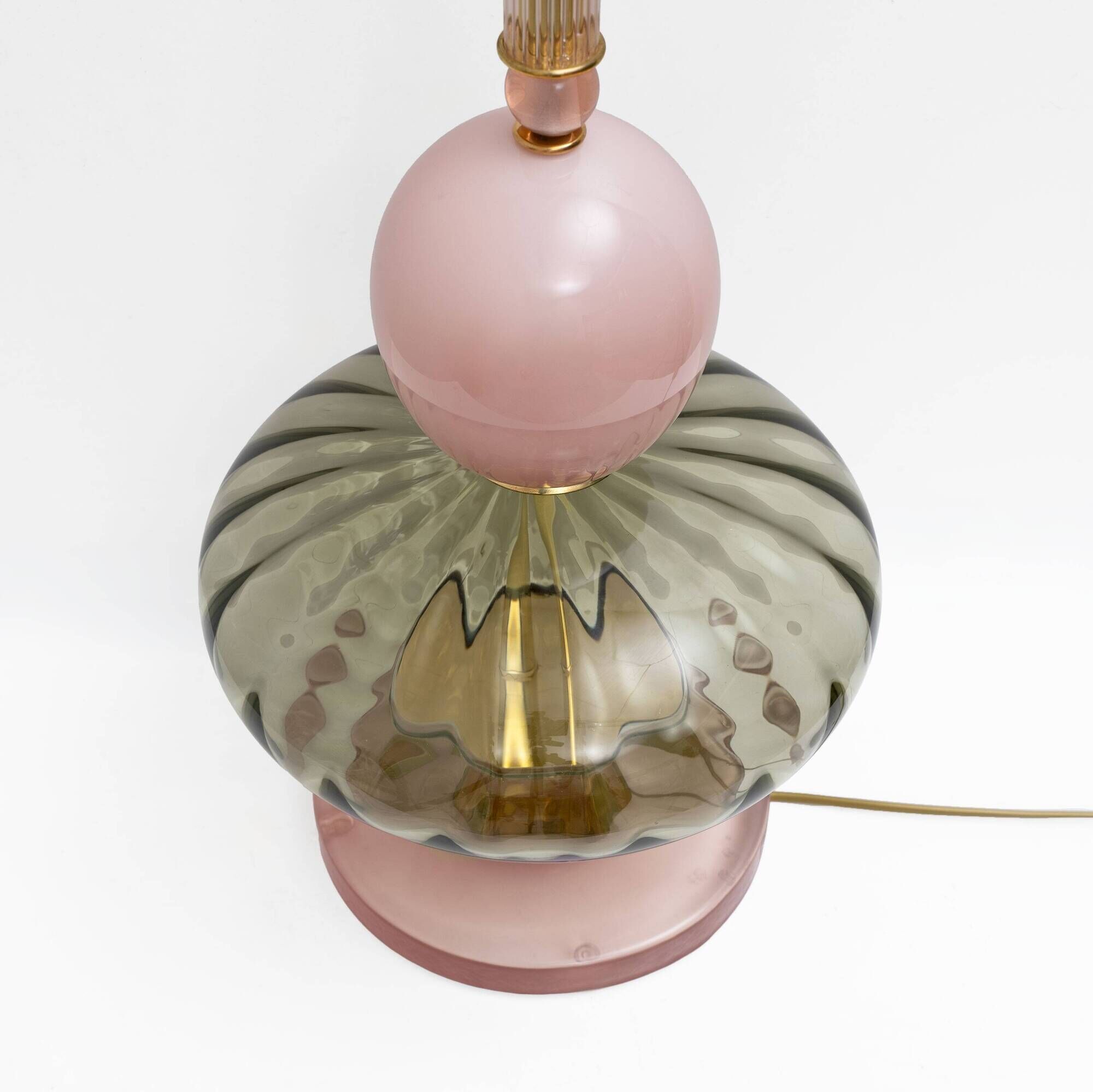 Pair of Geometric Murano Glass Table Lamps in Pink and Green,Sottsass Style