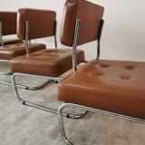 Suite of 4 skai and chrome armchairs 70