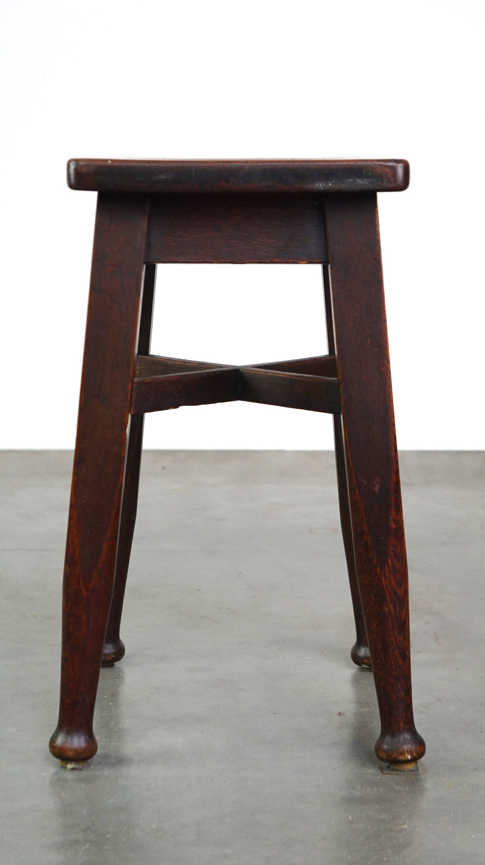 Antique solid oak English stool by Gaskell & Chambers Ltd