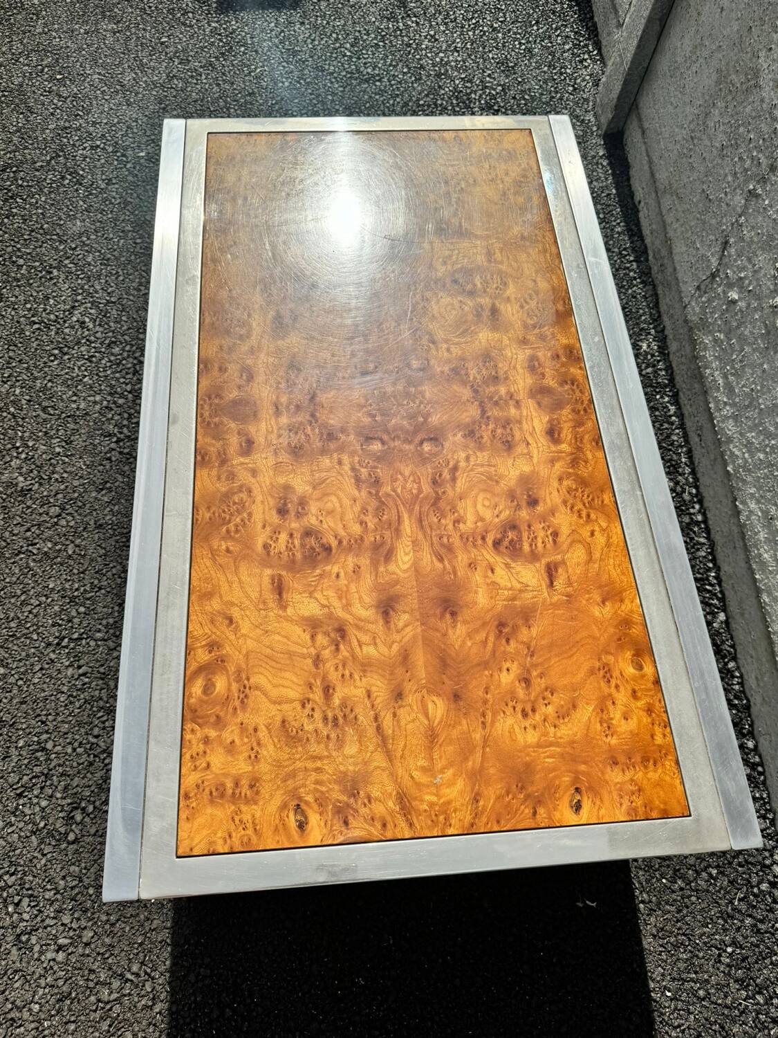 Vintage chrome and wood coffee table, 1970s
