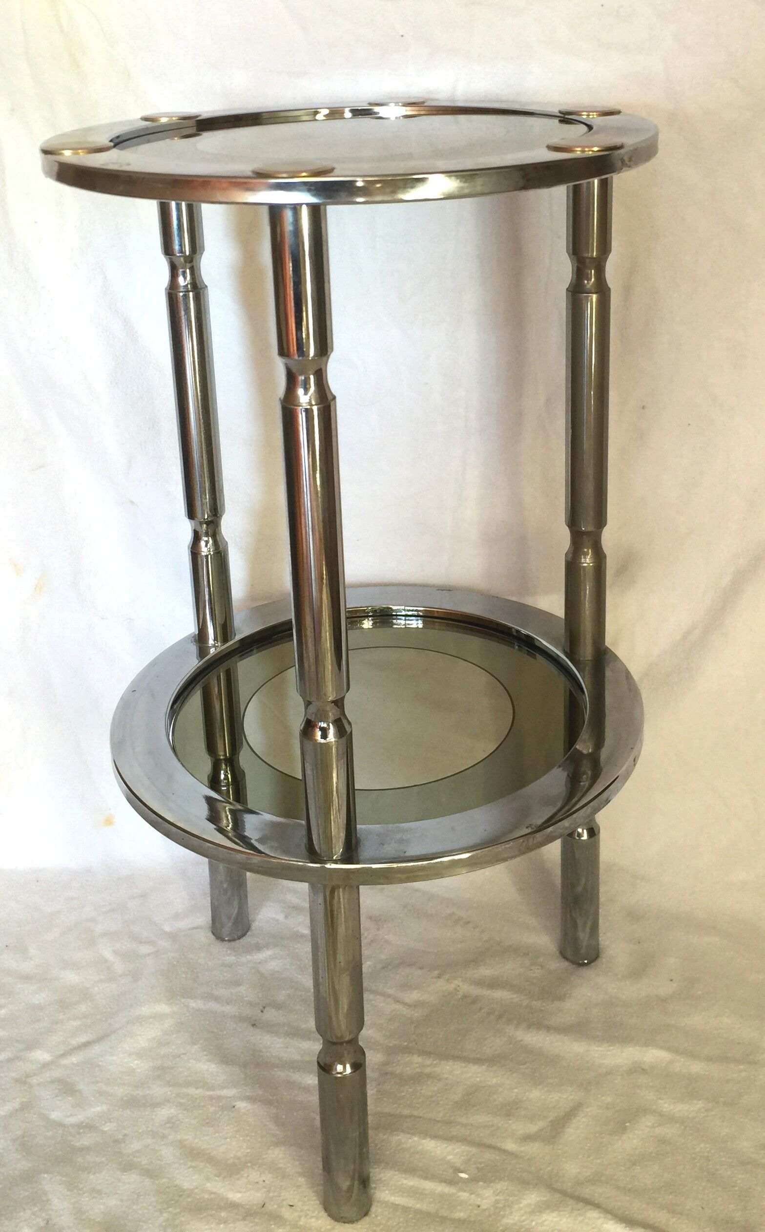 Round chrome and glass vintage eglomisé harness