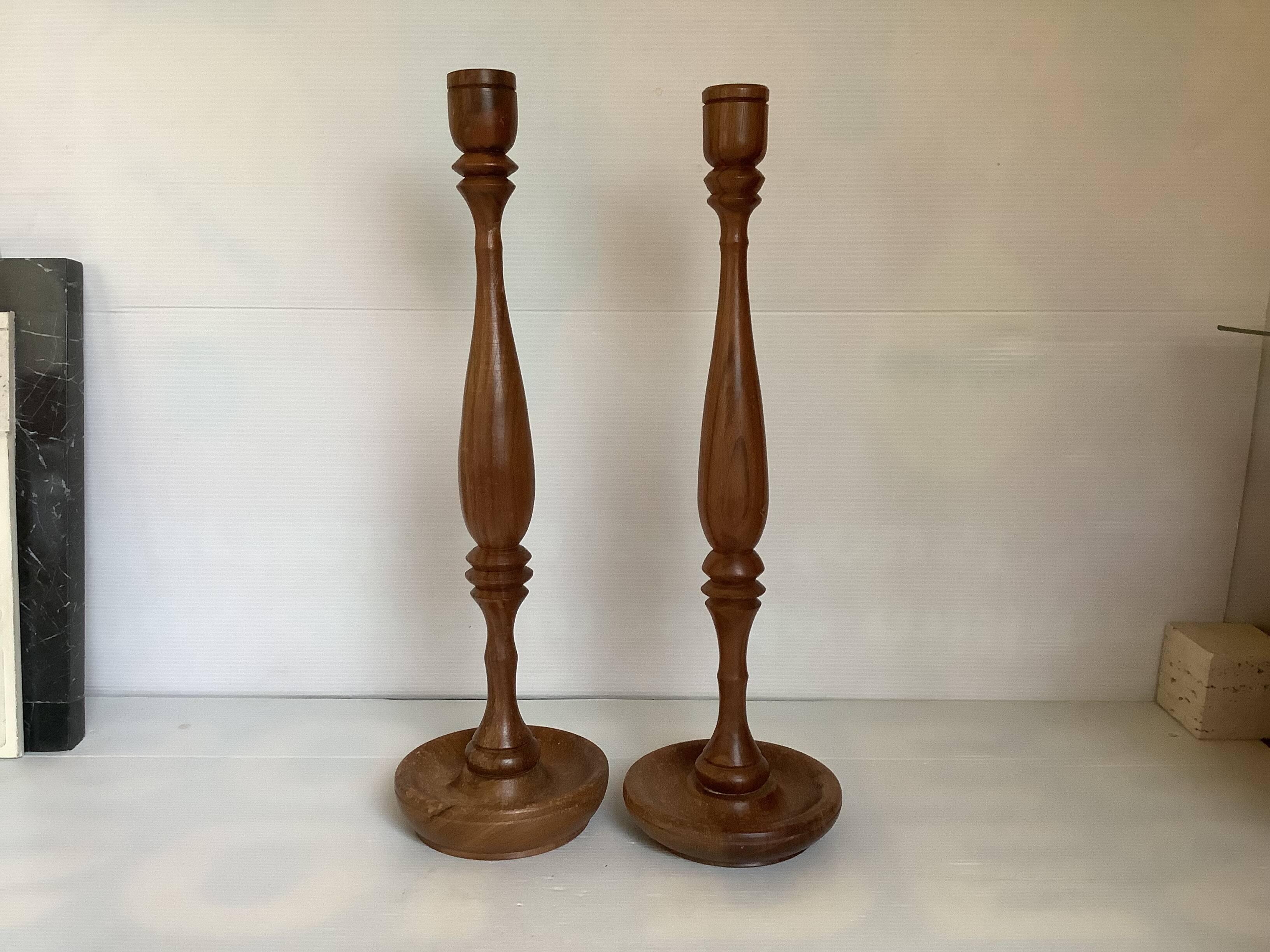 Pair of large wooden candlesticks