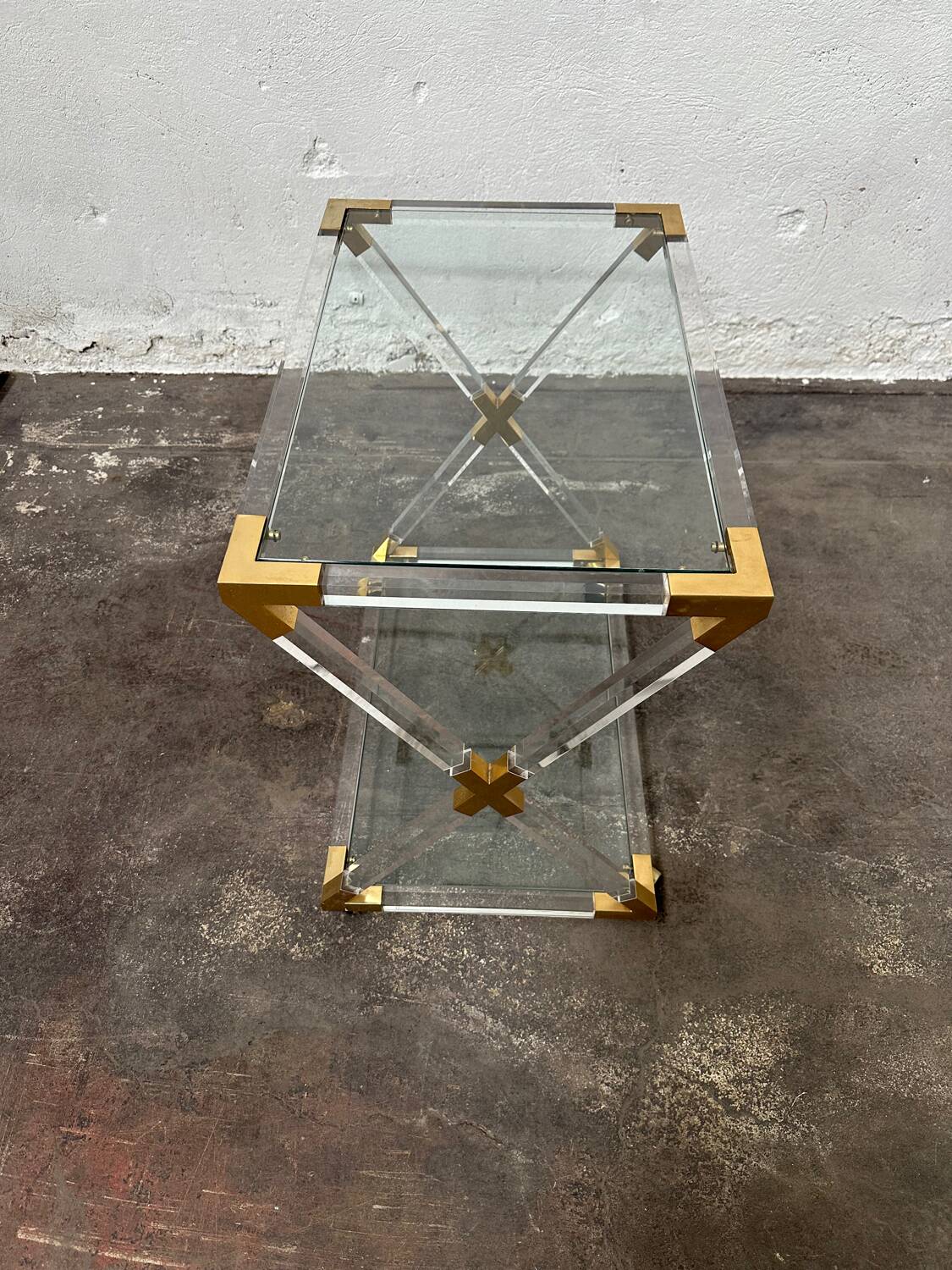 Serving cart or trolley in altuglass and brass
