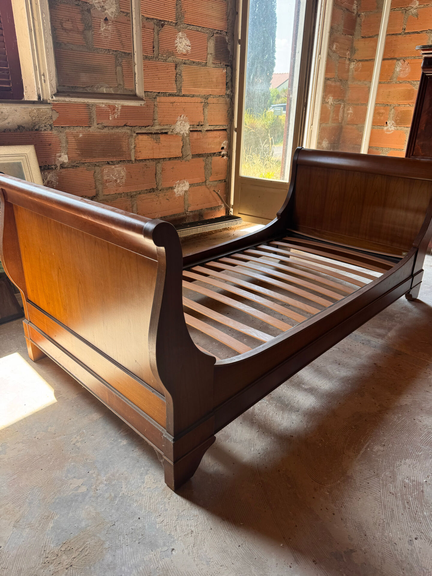 Antique walnut bed, Empire style, single bed.
