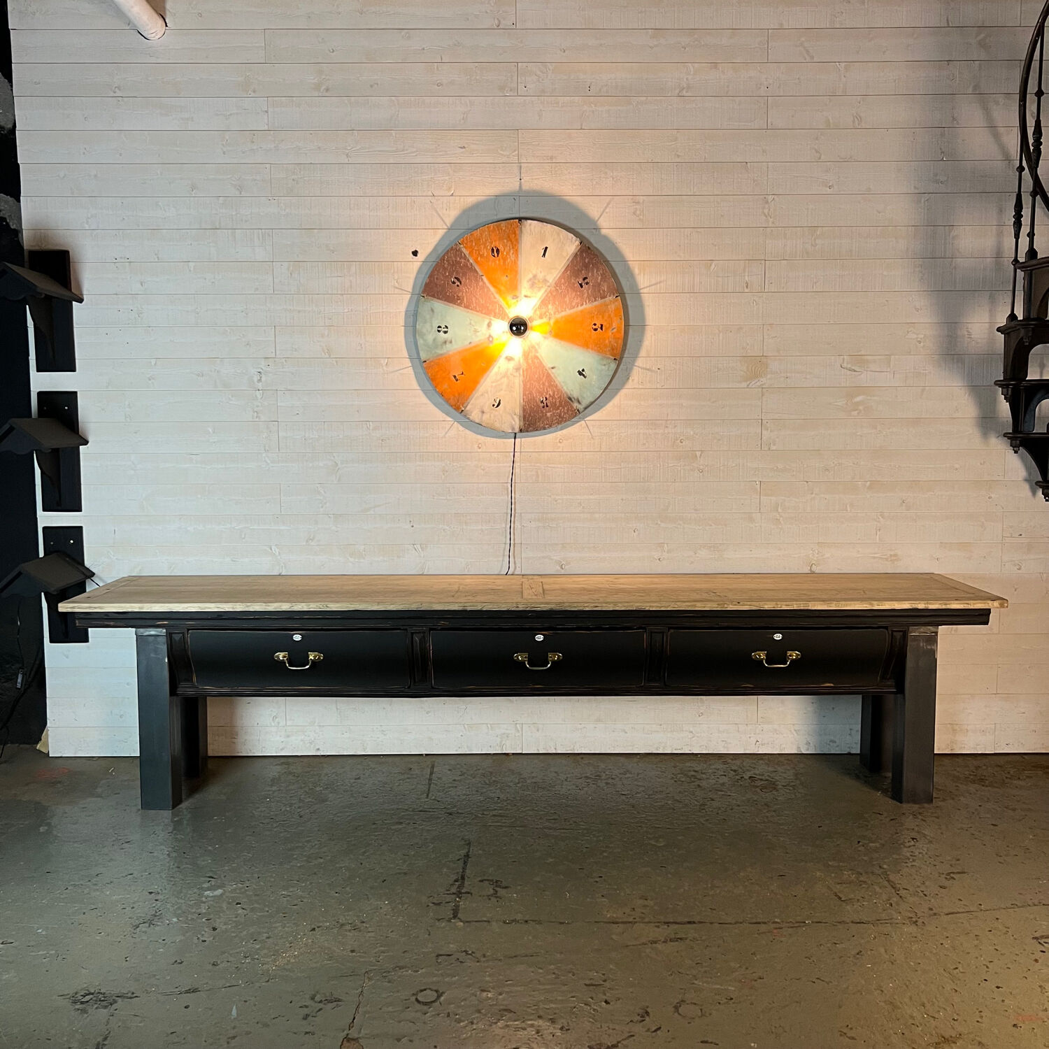 Old butcher block on steel base