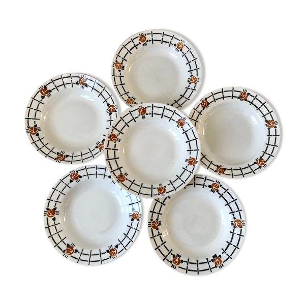 Lot de 6 assiettes creuses badonviller motifs géométriques années 30