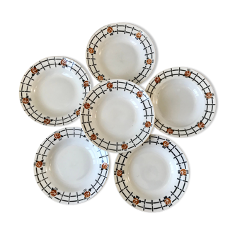 Lot de 6 assiettes creuses badonviller motifs géométriques années 30