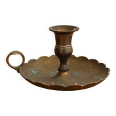 Antique hand candlestick in patinated brass – Vintage cellar rat