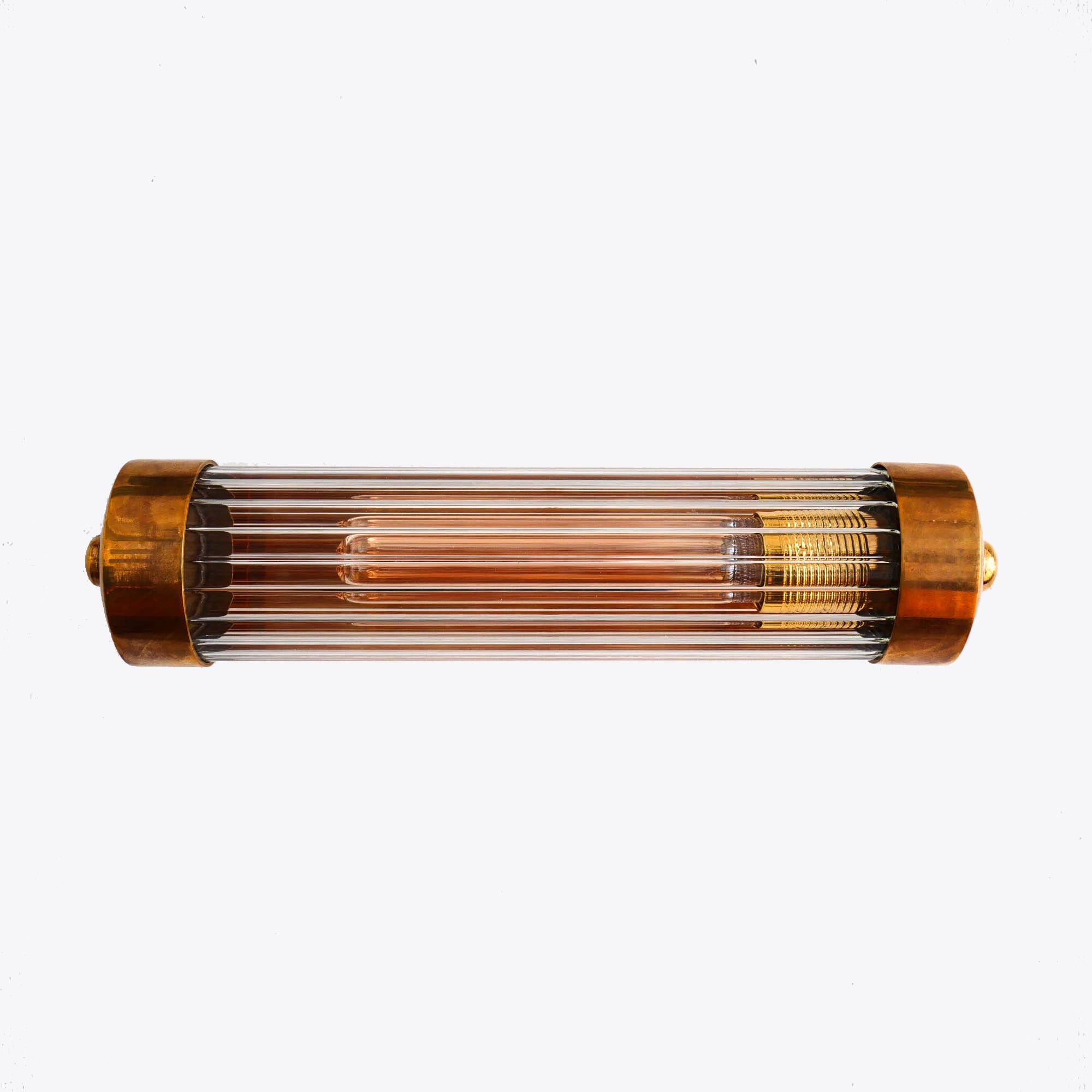 Cylindrical wall light with streaked glass and brass