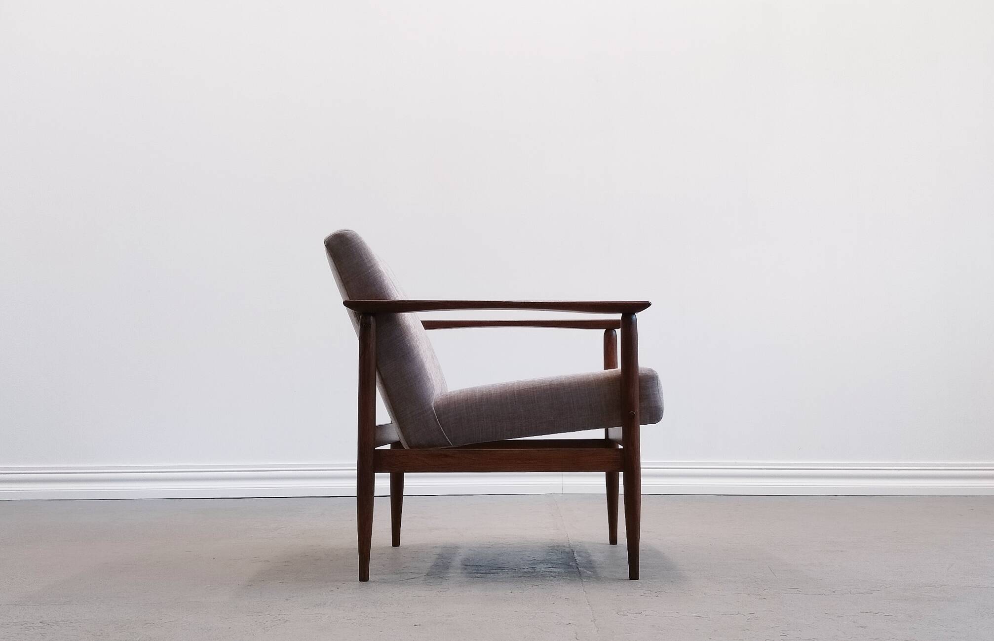 Mid Century Easy Chair in warm gray textile.
