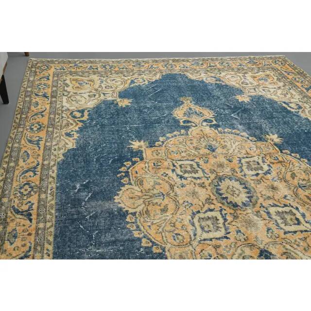 1970s Vintage Turkish Oushak Handmade Wool Cotton Orange Area Rug 205x304