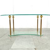 Table basse néoclassique en laiton et verre, années 1970