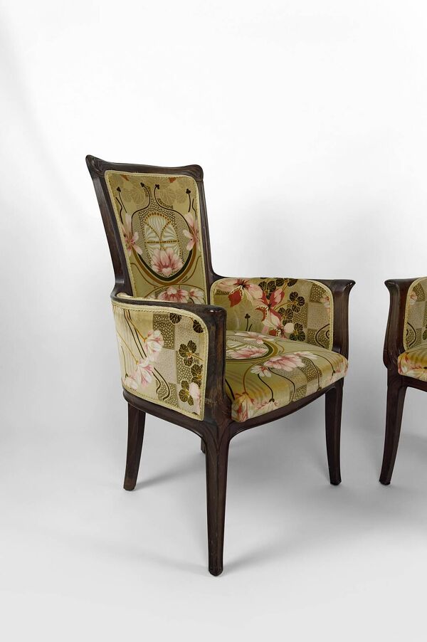 Salon Art Nouveau 3 éléments, 2 bergères et 1 chaise, France, Circa 1900