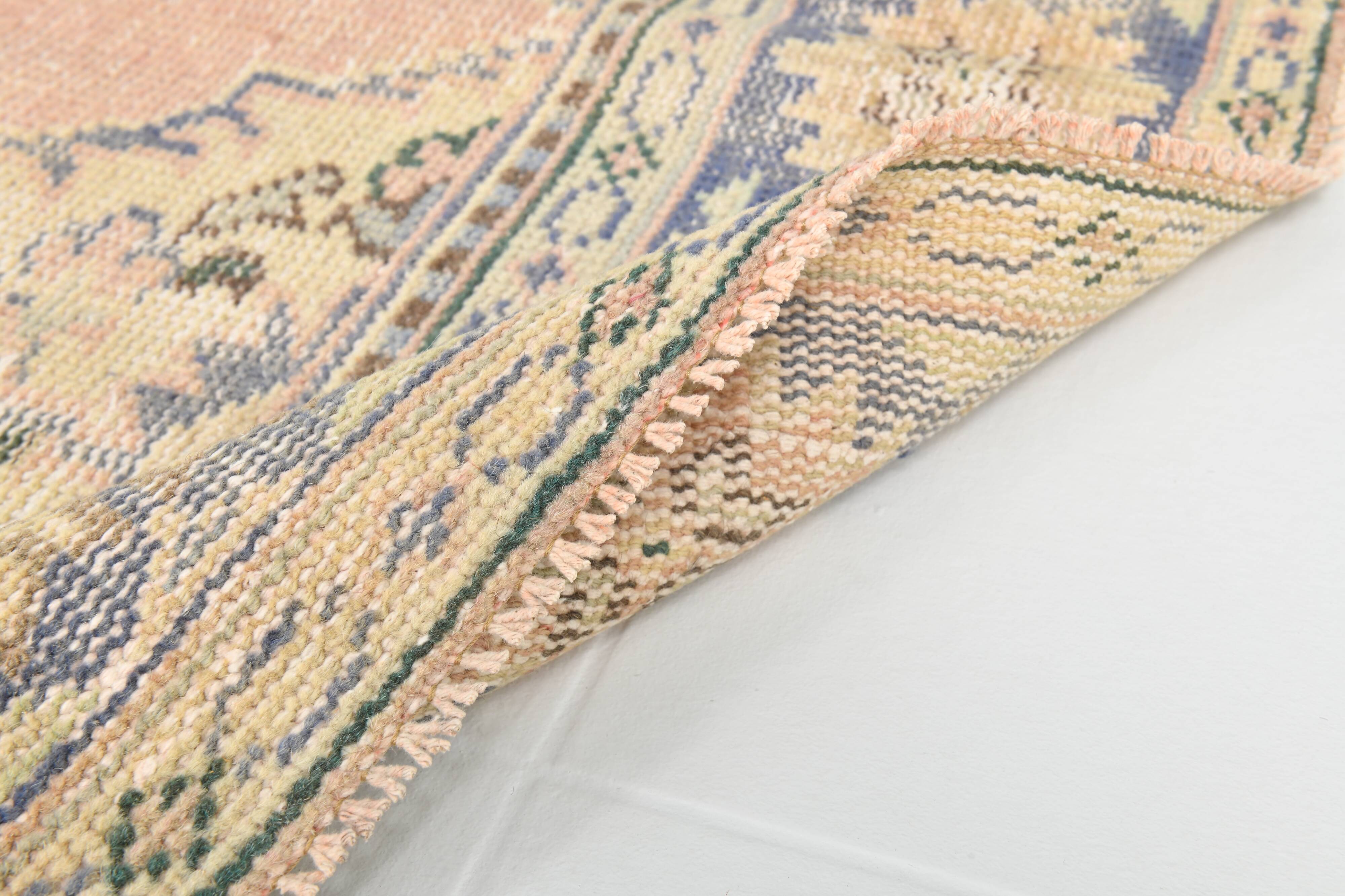 Grand Tapis Oushak Vintage, Laine Fait Main, Pêche et Bleu, 194x267 Cm