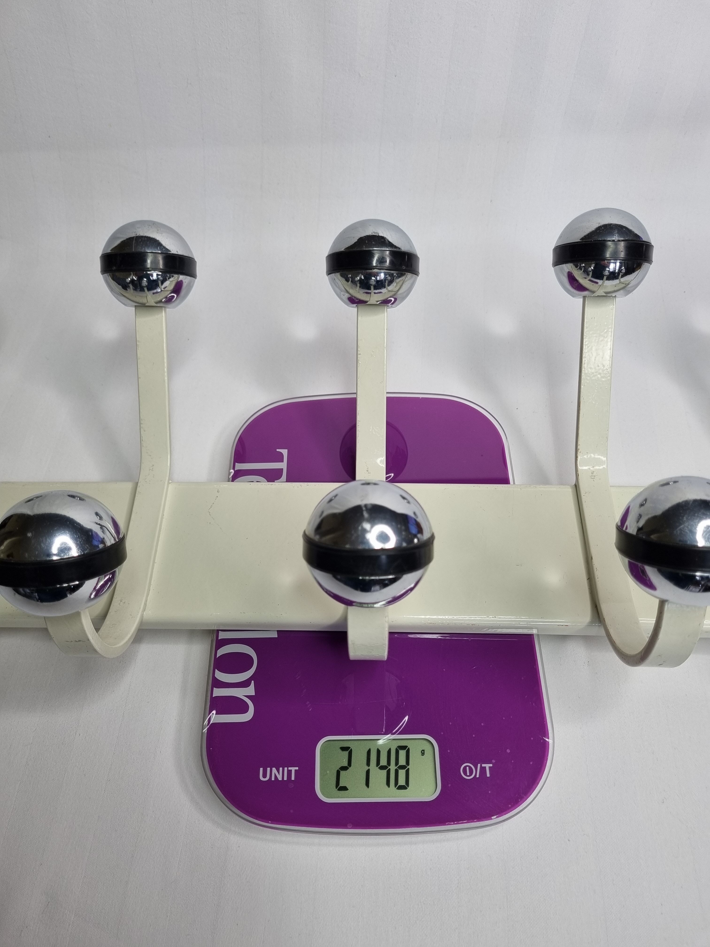 Vintage wall coat rack, five hooks, 70s