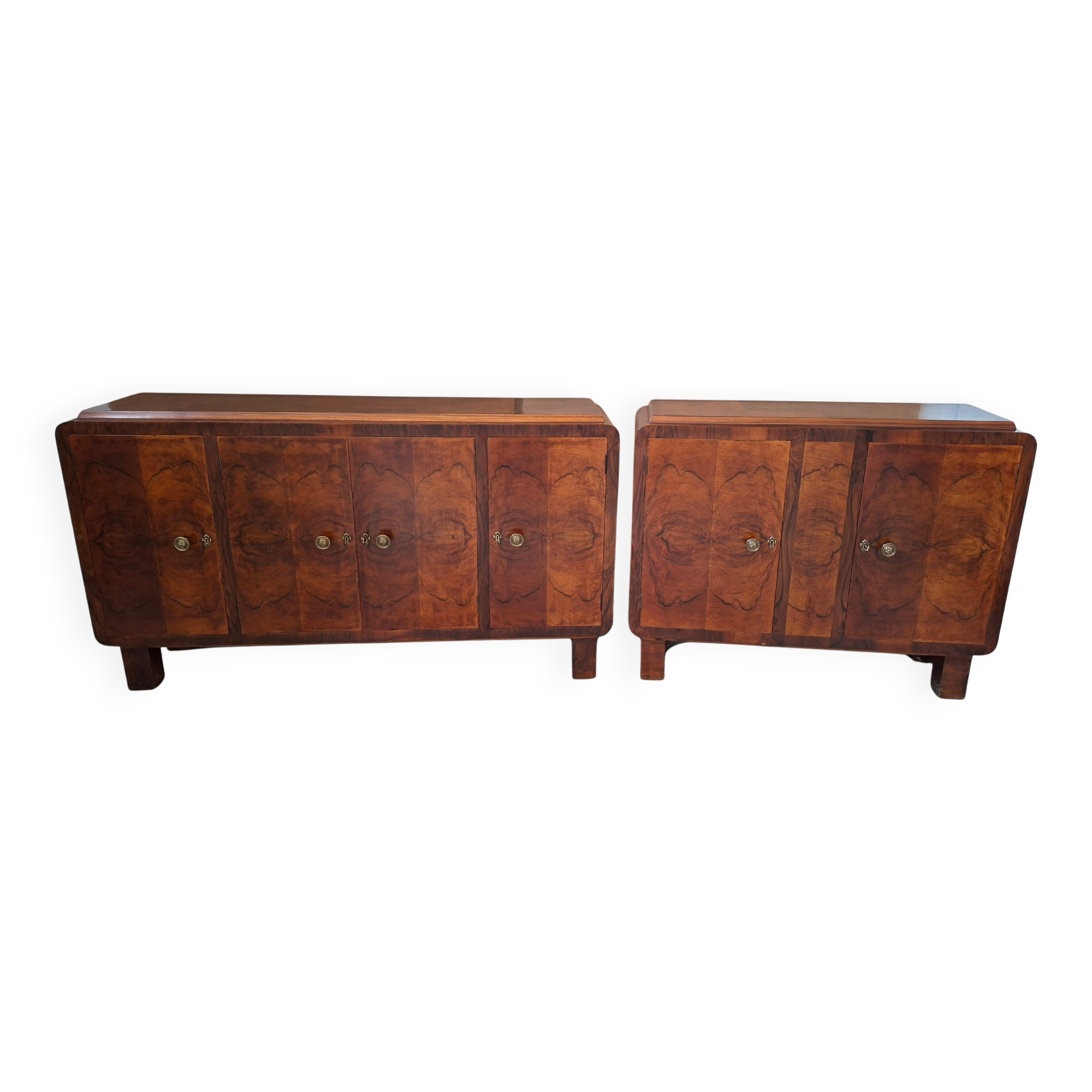 Coppia di credenze Art Deco anni '30 in radica