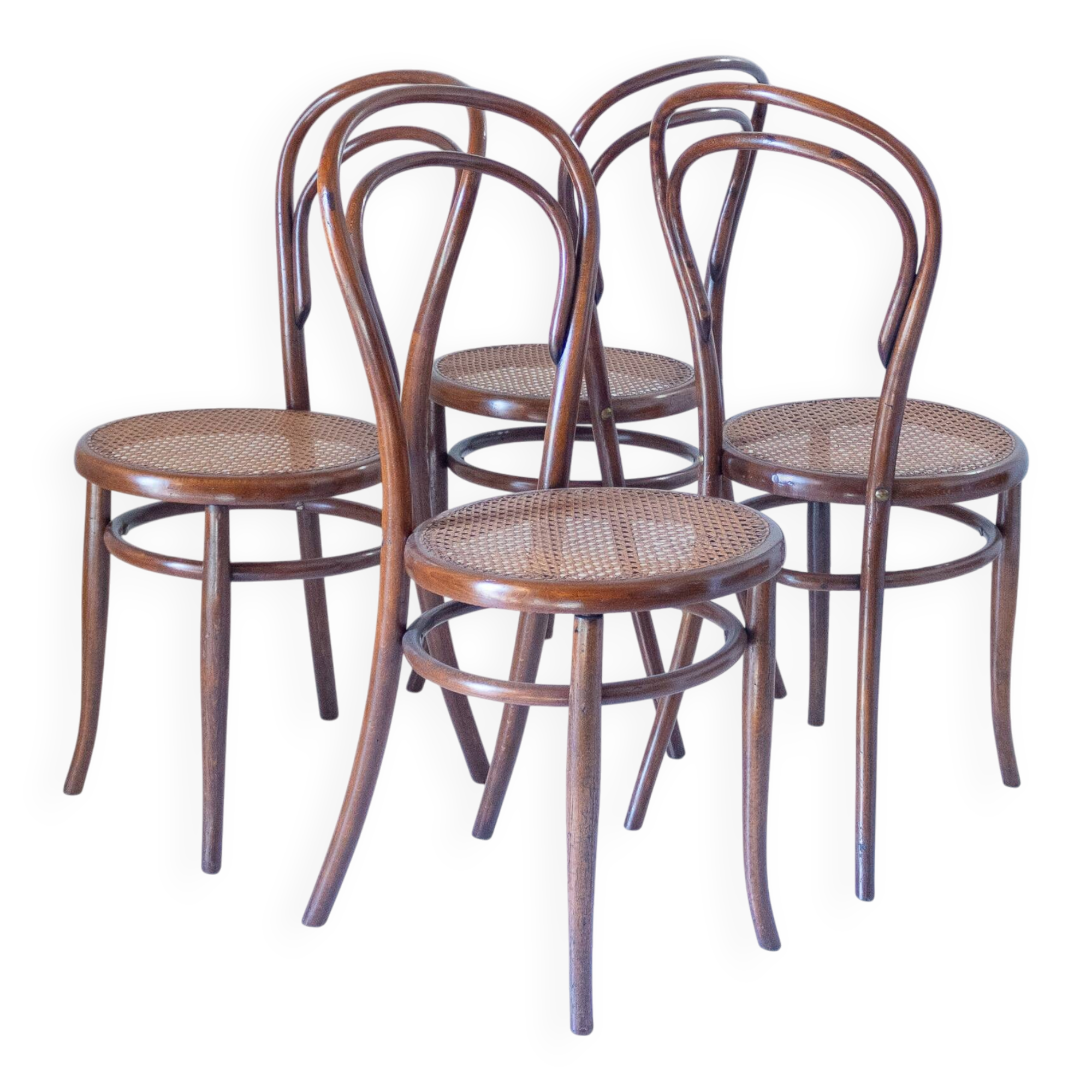 1900s Set of Four Bentwood and Cane Dining Chairs by Josef Hoffmann, Labele