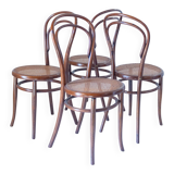 1900s Set of Four Bentwood and Cane Dining Chairs by Josef Hoffmann, Labele