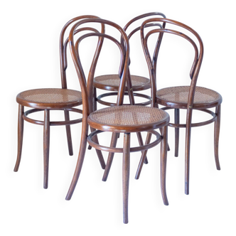 1900s Set of Four Bentwood and Cane Dining Chairs by Josef Hoffmann, Labele