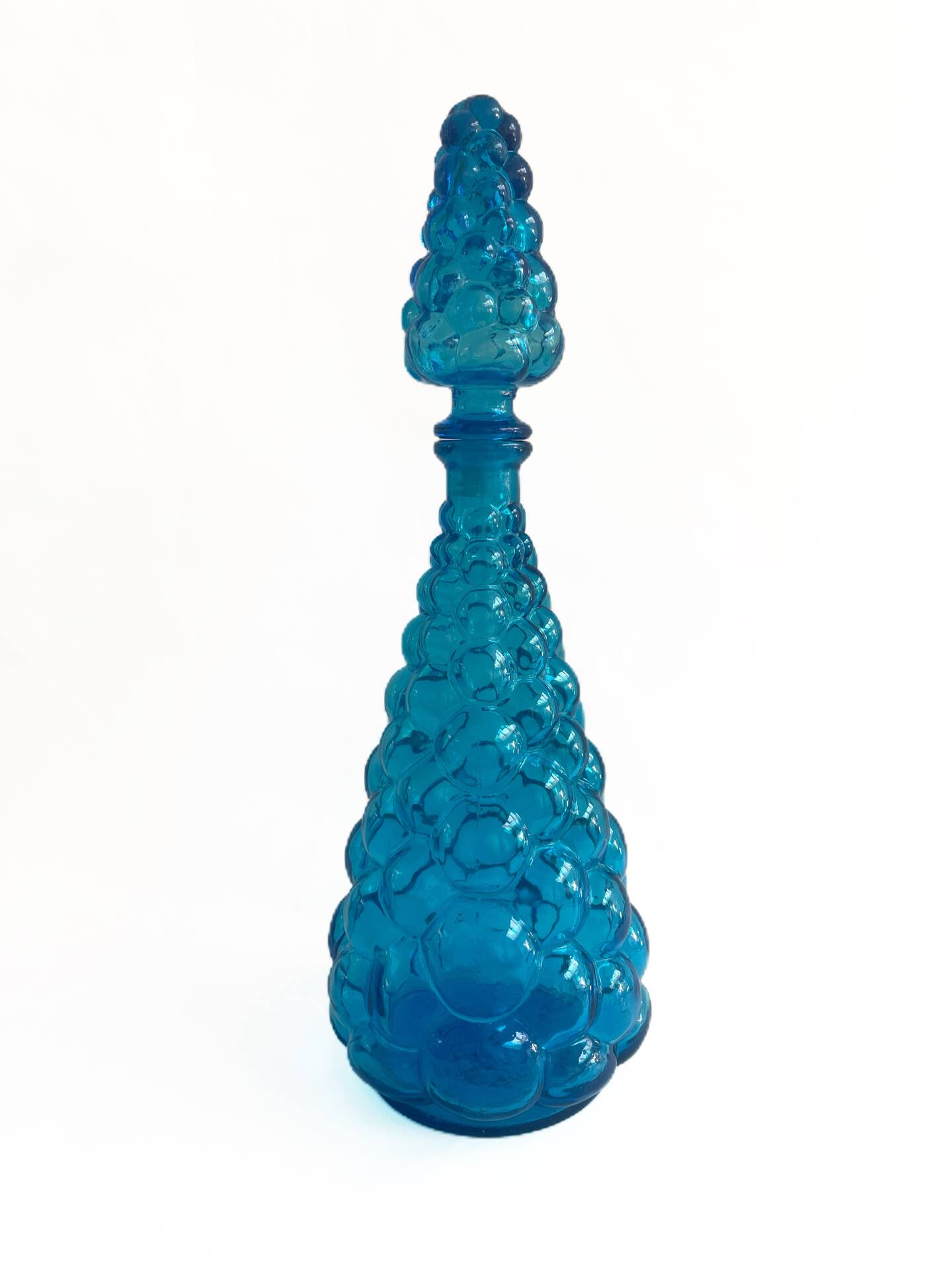 Grande carafe vintage en verre bleu piscine