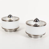 Pair of vintage 1980’s opaline glass and brushed chrome wall lights