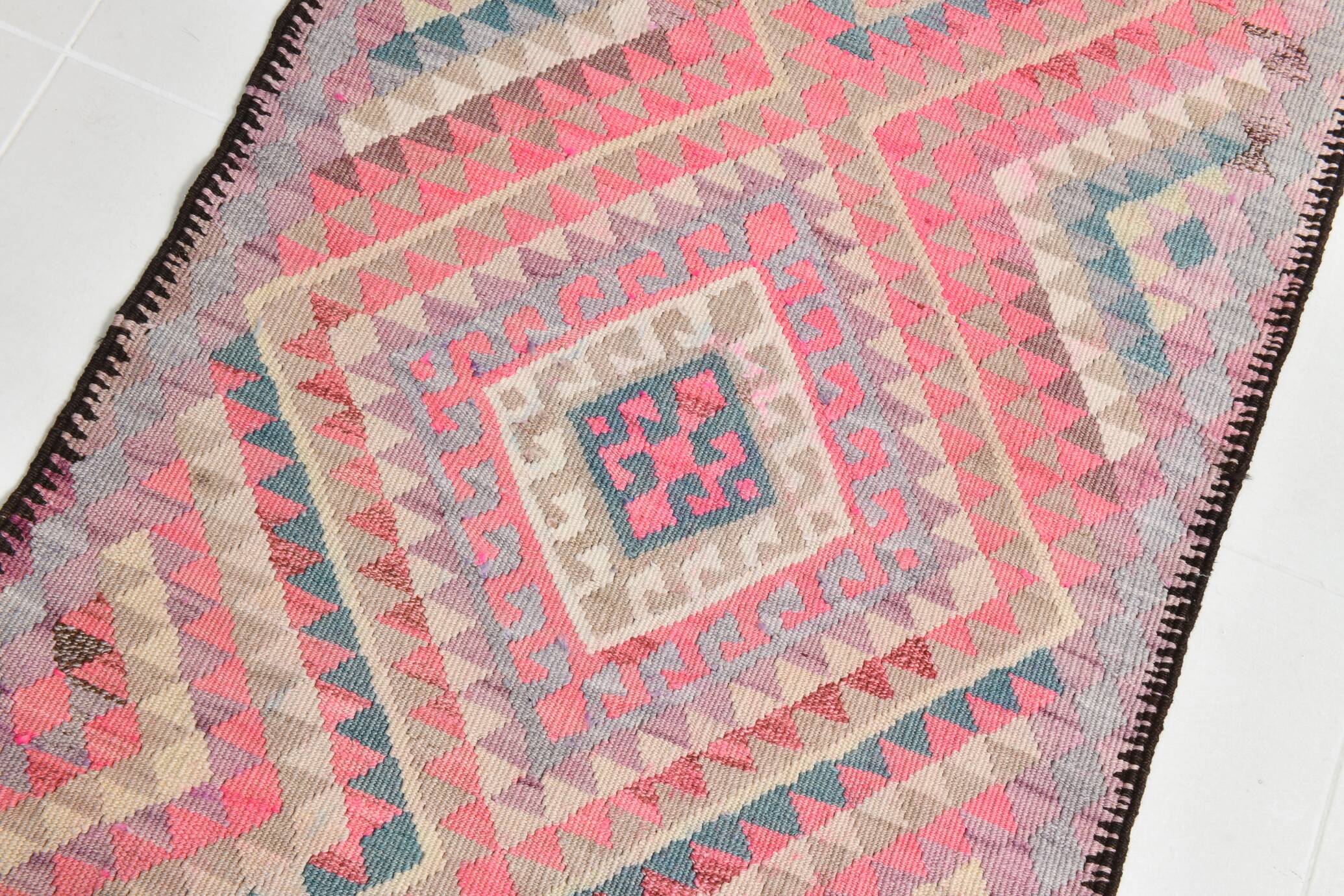3x13 Soft Pink Turkish Vintage Runner Rug, 94x404Cm