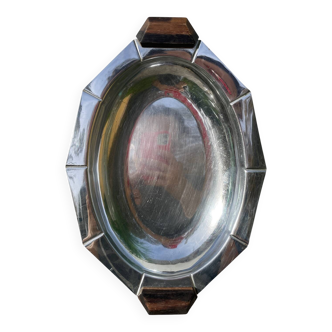 Art Deco silver-plated metal and wood dish