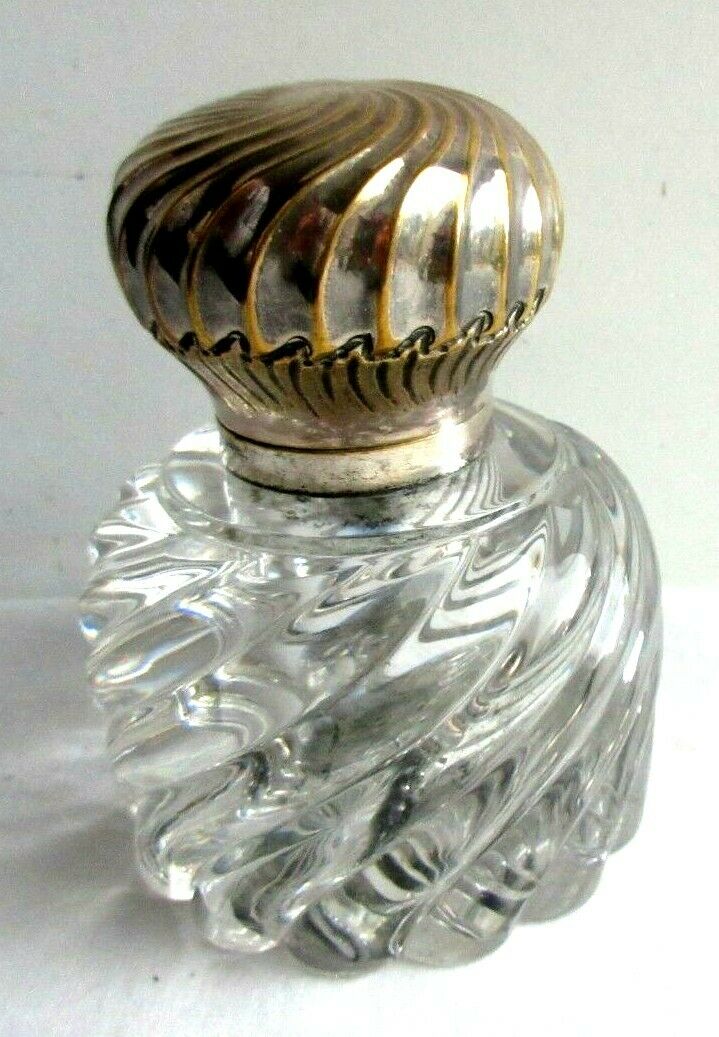 Large round inkwell 1.1 KG crystal Baccarat bamboo torso, silver hat Louis XV