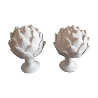 Paire d'artichauds en porcelaine, milieu du XXème siècle