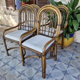 4 fauteuils vintage en Bambou 70's  dans le style Maugrion Roche Bobois