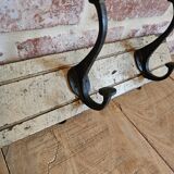 Solid teak coat hook with 4 double cast iron hooks