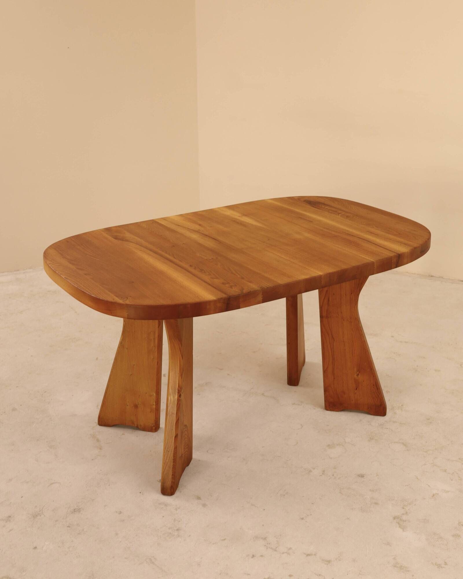 Table in solid elm, Atelier C. Demoyen, France, 1980s