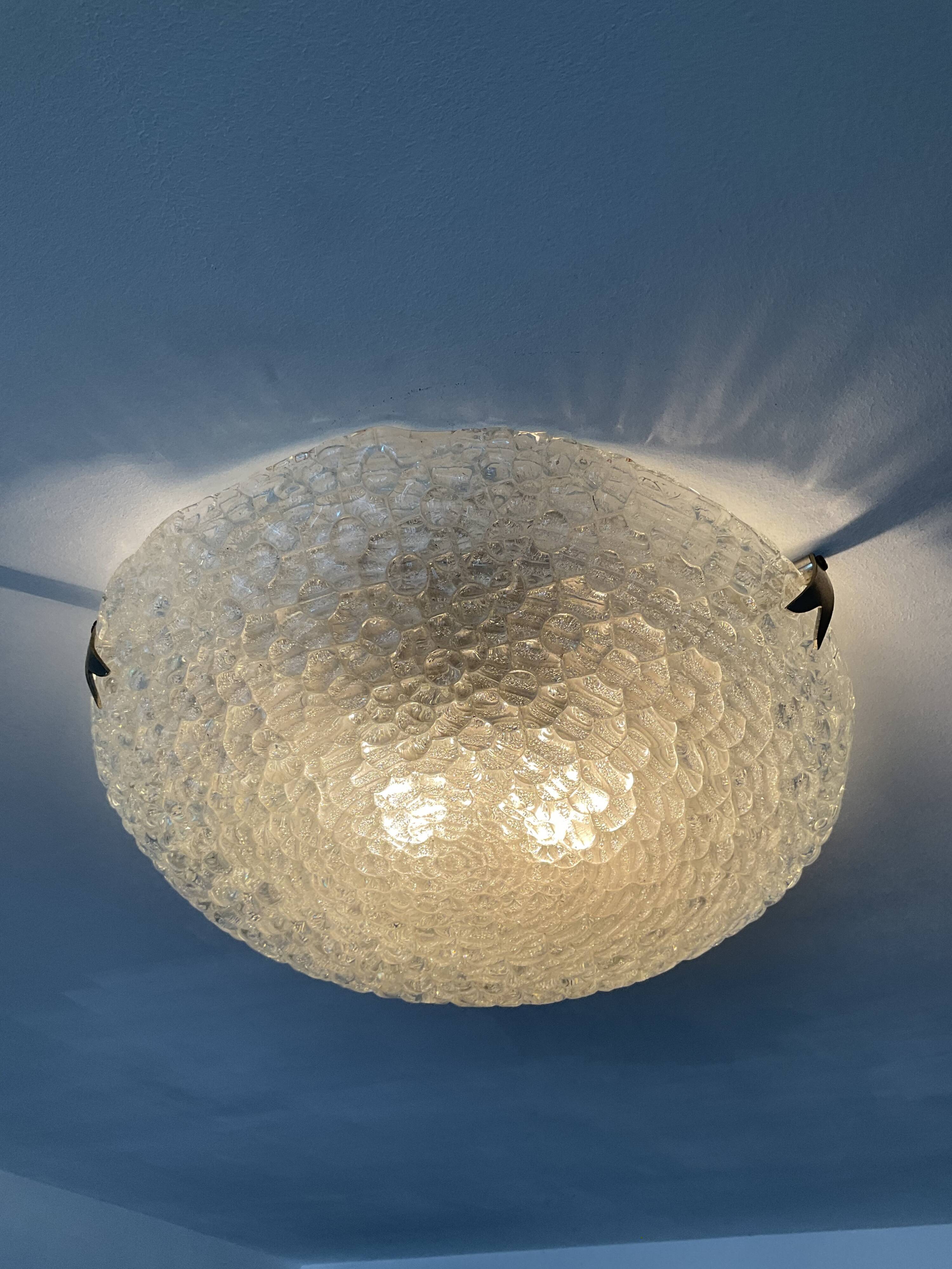 Vintage ceiling lamp year 60-70 in molded glass Ф40cm