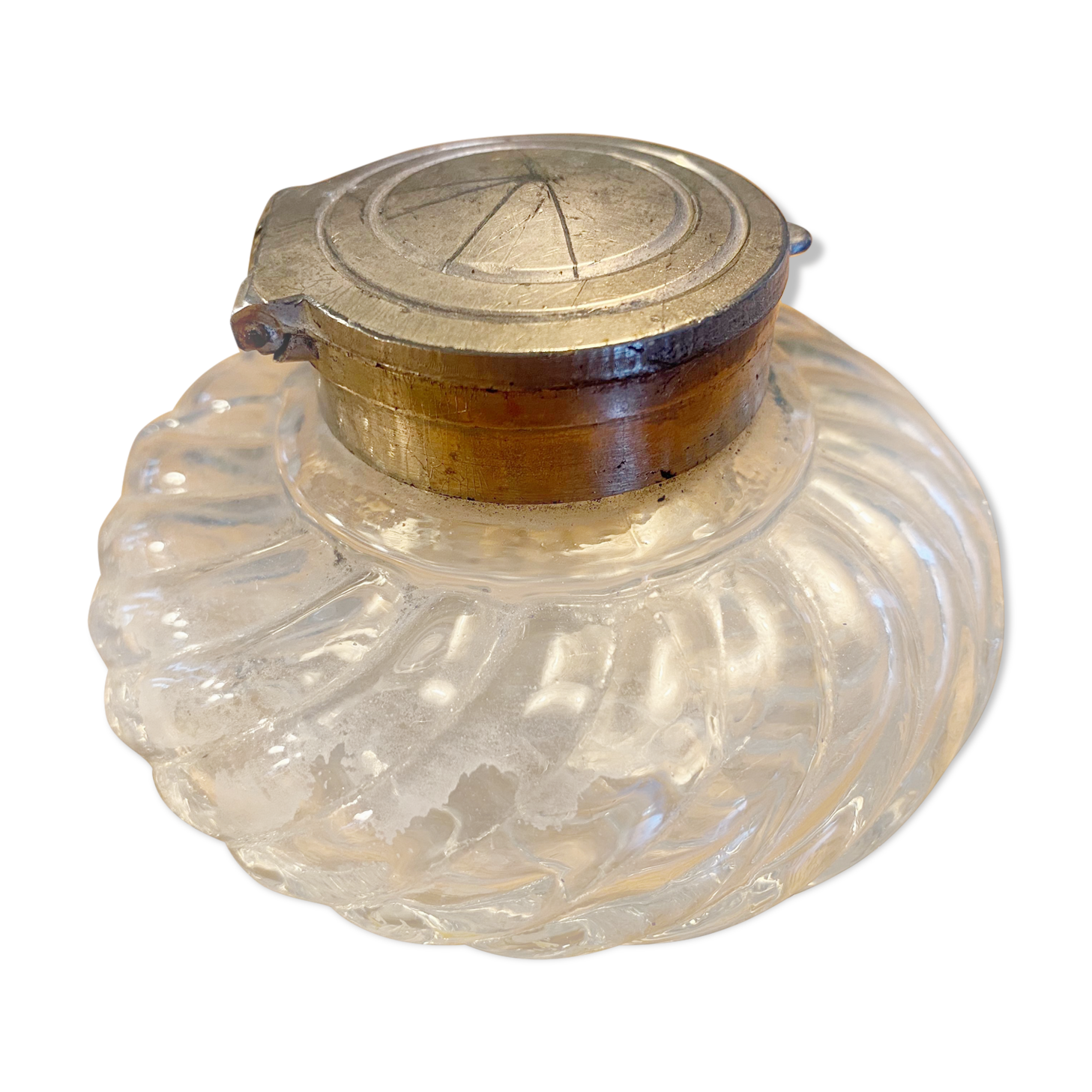 Glass and metal inkwell