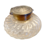 Encrier en verre et métal