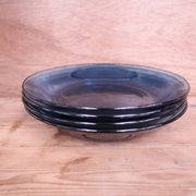 4 vintage blue tempered glass soup plates Vereco France