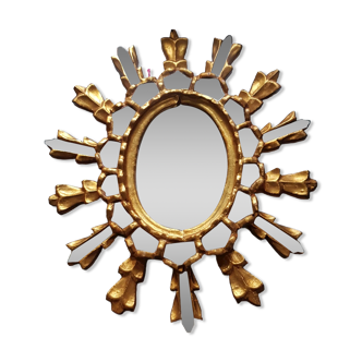 Sun mirror gilded wood with parecloses 33cm