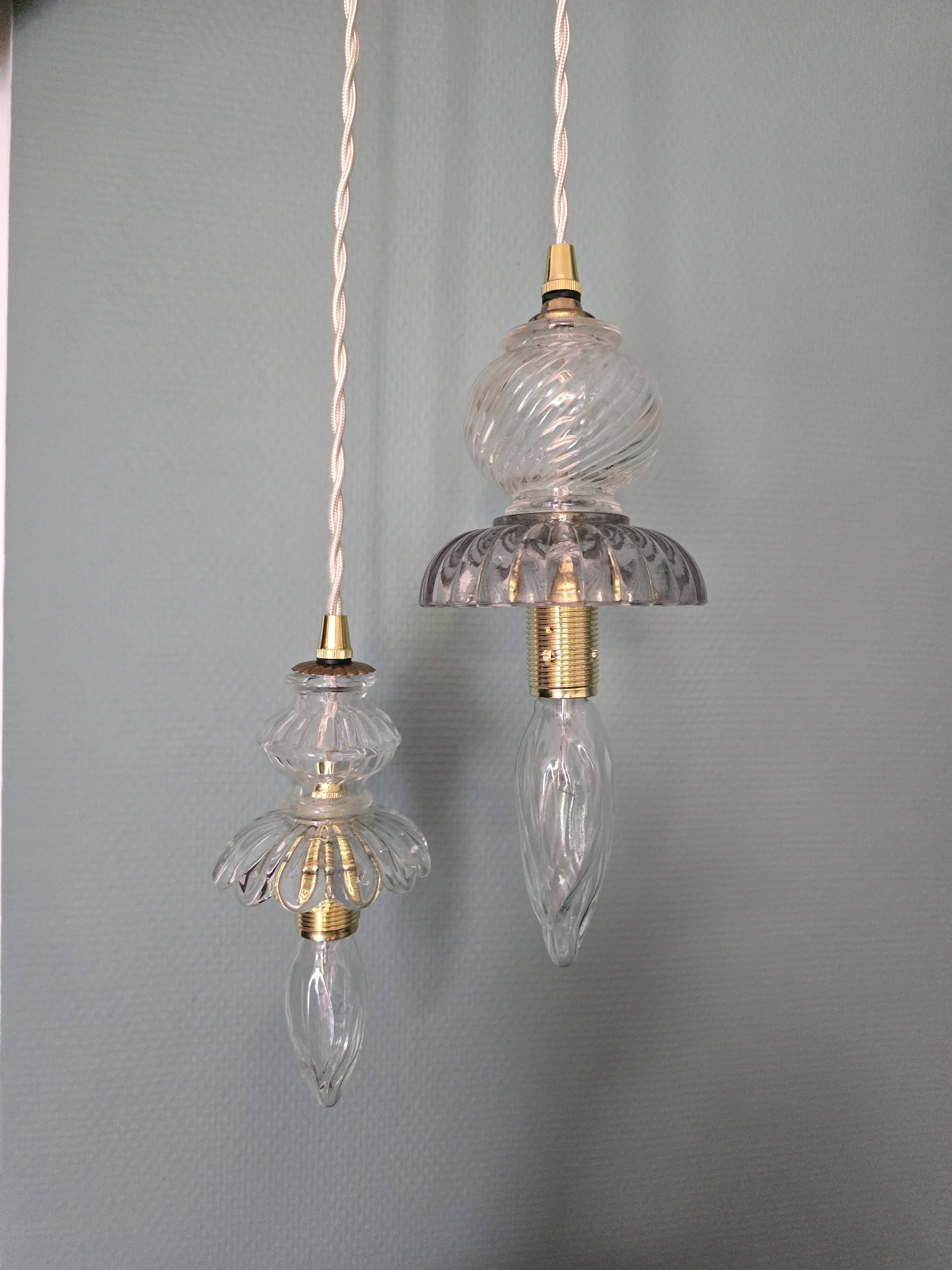 Suspension double en verre inspiration Murano