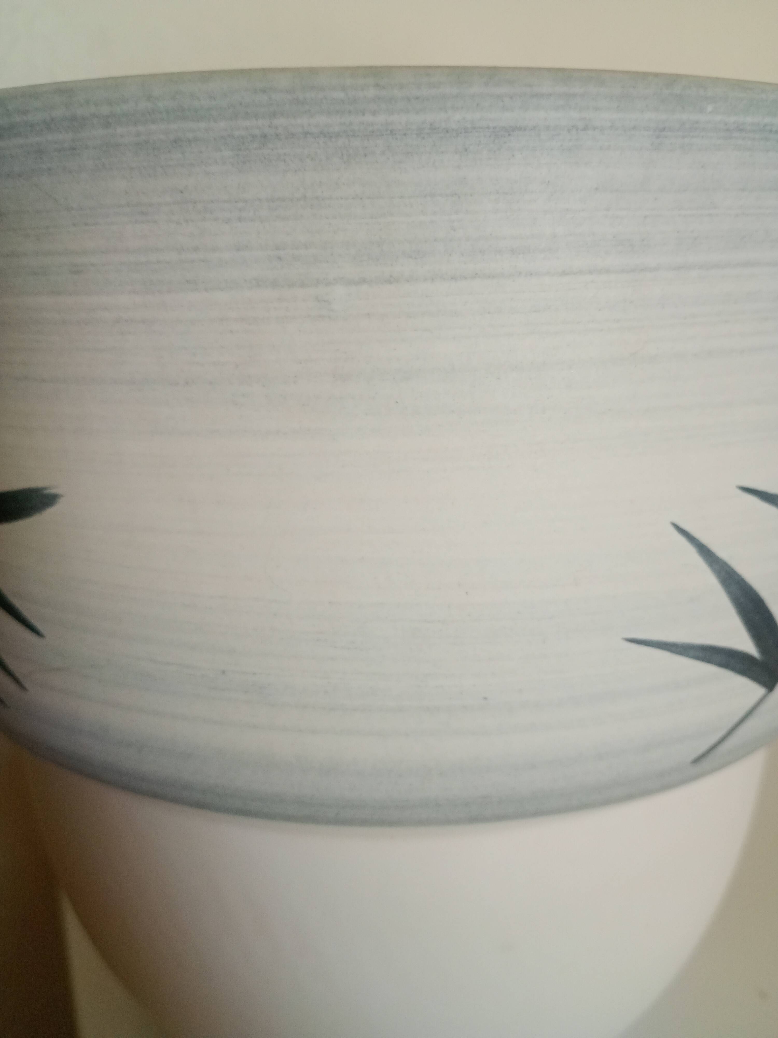 Paul MILLET in Sèvres - White & grey-blue vase - Black painted foliage