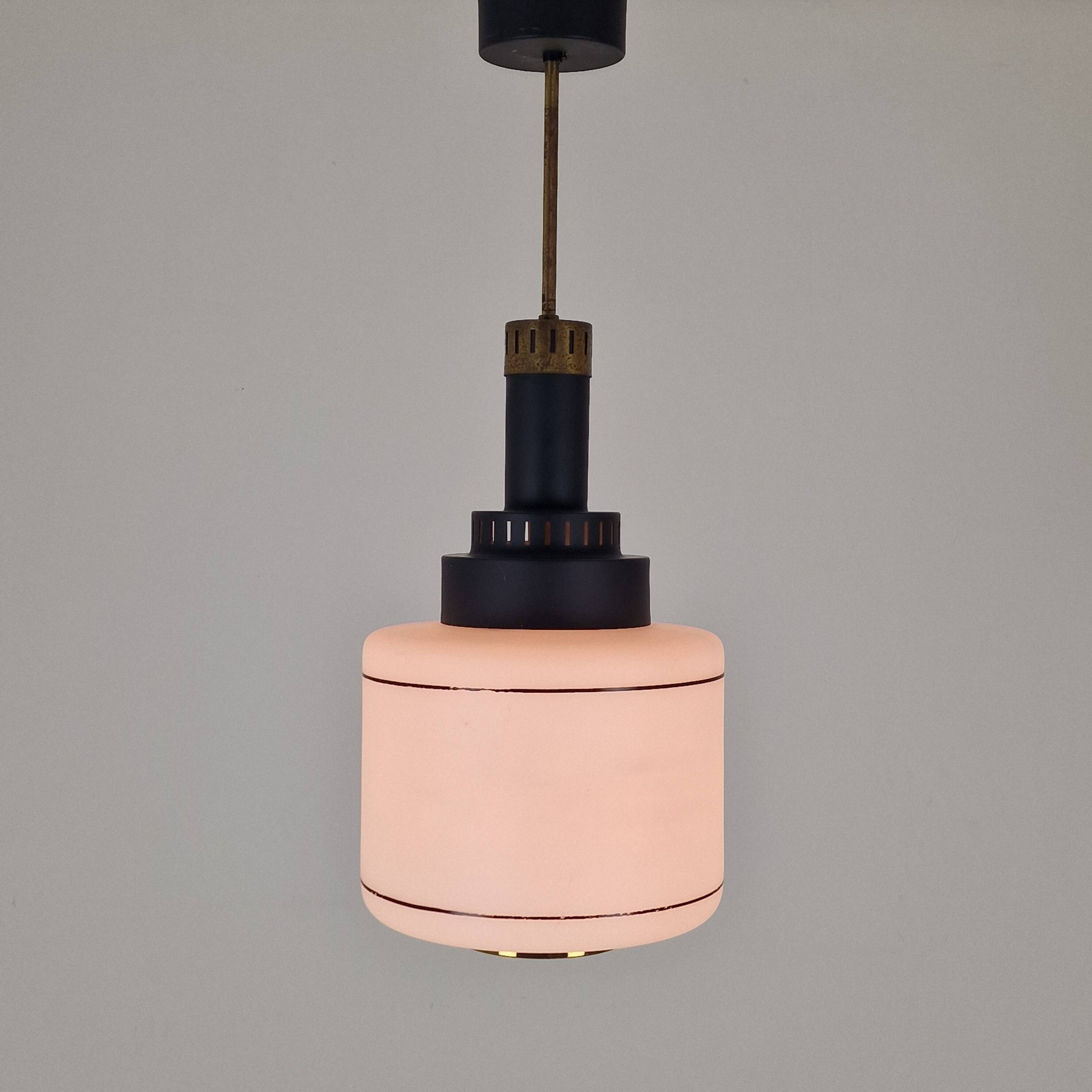 Mid-Century Modern Stilnovo Style Opaline Glass Pendant Light, 1950s/1960s