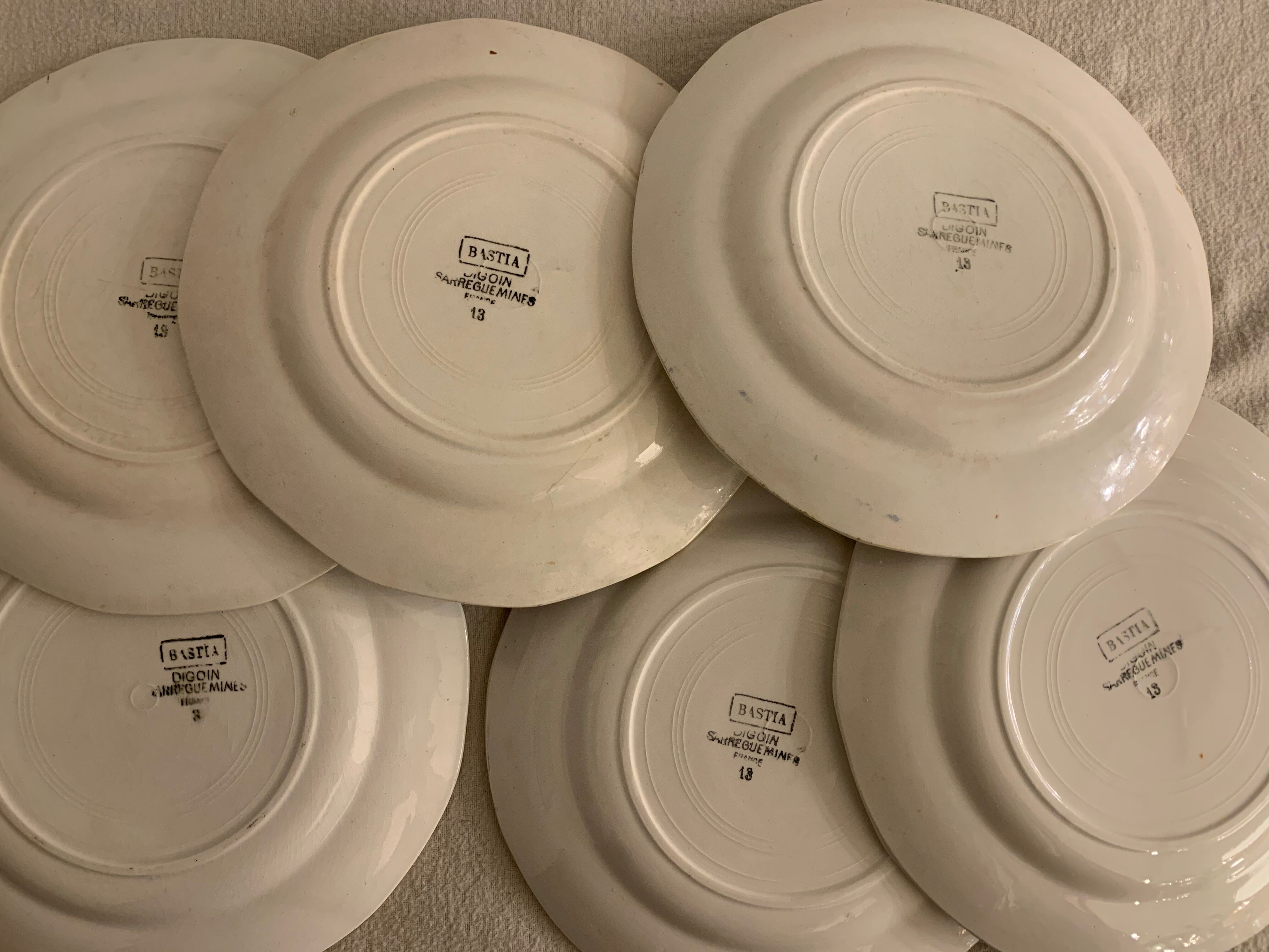 6 dessert plates made of old earthenware Digoin Sarreguemines model Bastia art deco