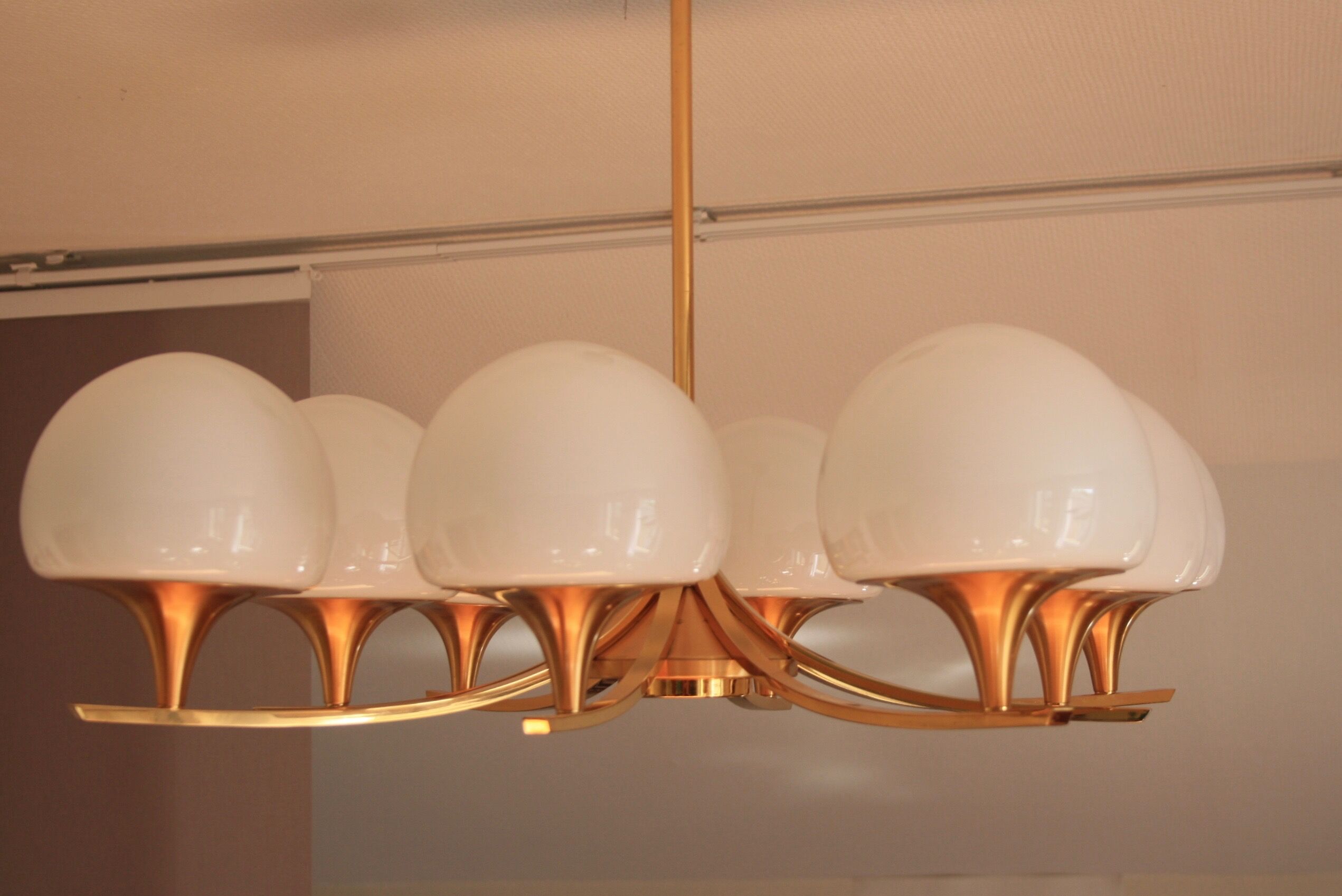 Opaline brass hanging lamp