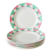 Set of 6 dessert plates, Digoin Sarreguemines model Arlequin, 1960.