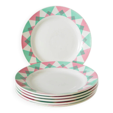 Lot de 6 assiettes à dessert, Digoin Sarreguemines modèle Arlequin, 1960